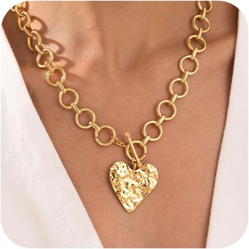 CHESKY 14K مطلية بالذهب مكتنزة الصليب قلادة للنساء، بيان قلادة الصليب كبيرة مطروق جريئة الصليب القلب قلادة قلادة العصرية الذهب تبديل القلائد خمر مجوهرات in Kuwait