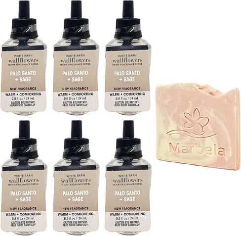 Bath & Body Works Palo Santo + Sage 6 Pack Wallflowers Home Fragrance Refill Bundle with a Himalayan Salts Springs Sample Soap in Saudi Arabia