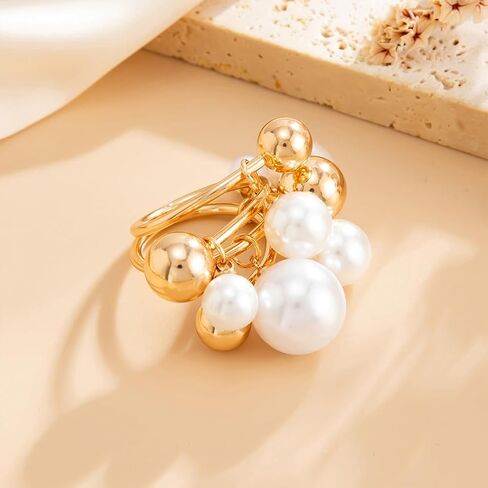 Douxsu Dainty Gold Beads Beaded Pearl Cluster Ring for Women Exquisite Unique Two-Tone White Pearls Knuckles Rings Y2k Party Prom Valentine Jewelry Gifts in Saudi Arabia