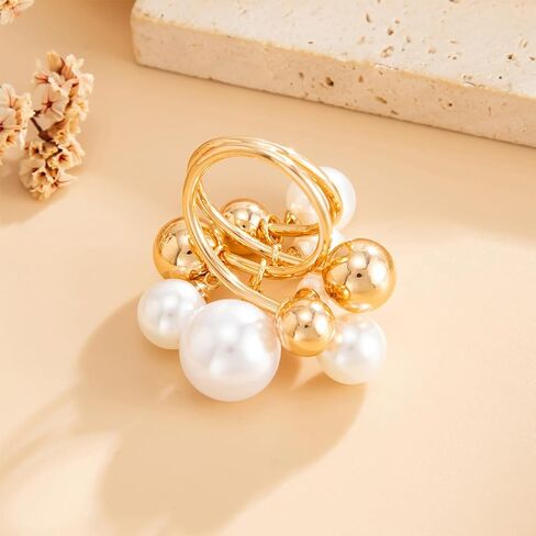 Douxsu Dainty Gold Beads Beaded Pearl Cluster Ring for Women Exquisite Unique Two-Tone White Pearls Knuckles Rings Y2k Party Prom Valentine Jewelry Gifts in Saudi Arabia