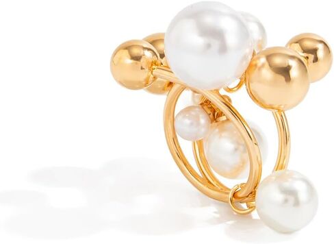 Douxsu Dainty Gold Beads Beaded Pearl Cluster Ring for Women Exquisite Unique Two-Tone White Pearls Knuckles Rings Y2k Party Prom Valentine Jewelry Gifts in Saudi Arabia