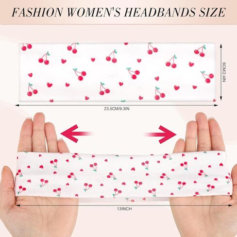 obeoby Floral Headbands for Women, Stripe Cherry Hairbands for Teen Girls Valentines Gifts Non Slip Cotton Fashion Hair Bands in Saudi Arabia