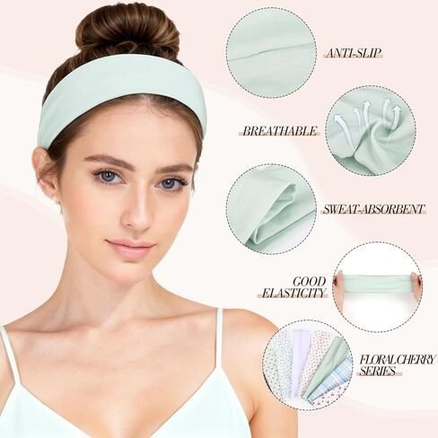 obeoby Floral Headbands for Women, Stripe Cherry Hairbands for Teen Girls Valentines Gifts Non Slip Cotton Fashion Hair Bands in Saudi Arabia