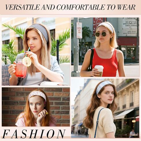 obeoby Floral Headbands for Women, Stripe Cherry Hairbands for Teen Girls Valentines Gifts Non Slip Cotton Fashion Hair Bands in Saudi Arabia
