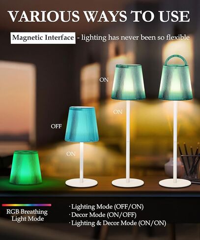 2Pack Cordless Table Lamp ، 5200mAh IP54 مصباح مكتب بطارية مقاوم للماء ، 3 ألوان بدون خطوة ، مصباح تديره البطارية للمطبخ/السرير/الخارجي/المطعم (Grass Green) in Kuwait