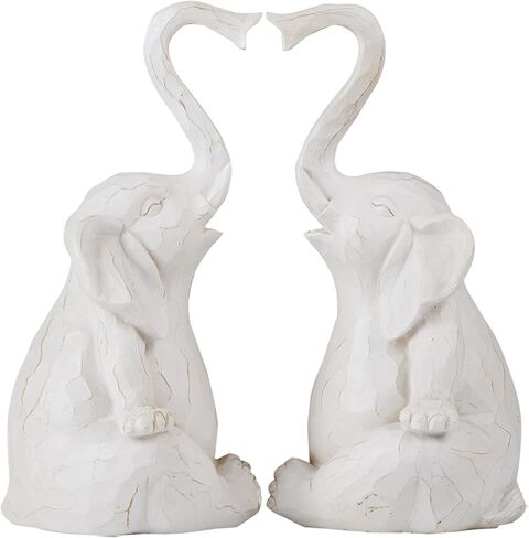 Biobasedon Loving Pair of White Elephants - Modern Home Resin Sculpture - Elephant Decorative Statue Set - 8.7 Inch Large Elephant Ornament with 2 Swing Babies in Saudi Arabia
