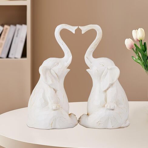 Biobasedon Loving Pair of White Elephants - Modern Home Resin Sculpture - Elephant Decorative Statue Set - 8.7 Inch Large Elephant Ornament with 2 Swing Babies in Saudi Arabia