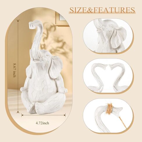 Biobasedon Loving Pair of White Elephants - Modern Home Resin Sculpture - Elephant Decorative Statue Set - 8.7 Inch Large Elephant Ornament with 2 Swing Babies in Saudi Arabia