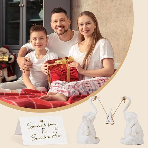 Biobasedon Loving Pair of White Elephants - Modern Home Resin Sculpture - Elephant Decorative Statue Set - 8.7 Inch Large Elephant Ornament with 2 Swing Babies in Saudi Arabia