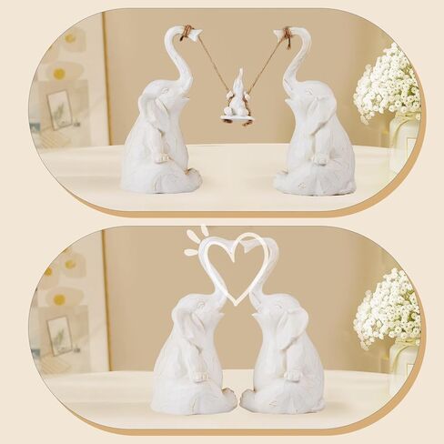 Biobasedon Loving Pair of White Elephants - Modern Home Resin Sculpture - Elephant Decorative Statue Set - 8.7 Inch Large Elephant Ornament with 2 Swing Babies in Saudi Arabia