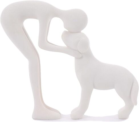 FriyGardcn Pet Sculpture Home Decor Cute Man and Dog Statue Decoration for Office、Living Room、Bedroom、Home， Memory Gifts for Dog Lovers (Bronze-Like Color) in Kuwait