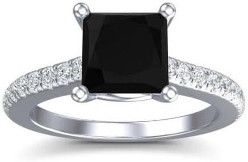 Kashishjewels !! 2ct Black Lab Created Princess Cut Diamond wedding Solitaire Ring with Accents in Sterling Silver 925 in Saudi Arabia