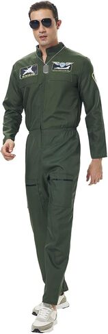 DEZEXHOM Fighter Pilot Costume Men Air Force Jumpsuit Flight Suit Uniform Halloween Fancy Dress Up for Cosplay Party in Kuwait
