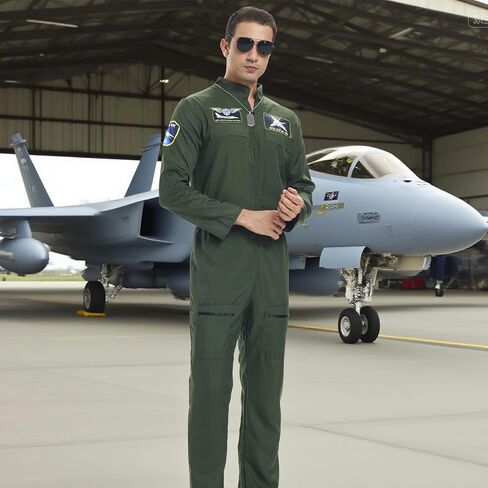 DEZEXHOM Fighter Pilot Costume Men Air Force Jumpsuit Flight Suit Uniform Halloween Fancy Dress Up for Cosplay Party in Kuwait