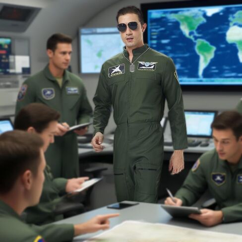 DEZEXHOM Fighter Pilot Costume Men Air Force Jumpsuit Flight Suit Uniform Halloween Fancy Dress Up for Cosplay Party in Kuwait