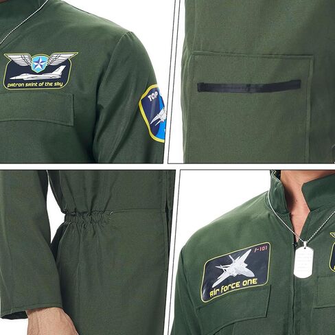 DEZEXHOM Fighter Pilot Costume Men Air Force Jumpsuit Flight Suit Uniform Halloween Fancy Dress Up for Cosplay Party in Kuwait