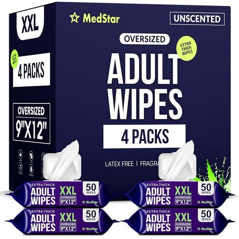 مناديات البالغة كبيرة 9 "x12" - مناشفات سميكة يمكن التخلص منها للرعاية المسنين والاستحمام البديل - خالي من العطور مع قمة الوجه - 12 حزمة + 8 مناديل السفر in Kuwait