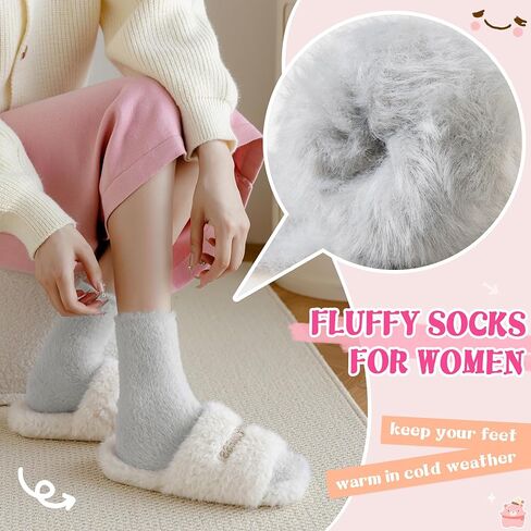 SeeyAN Fuzzy Socks For Women Fluffy Slipper Thick Cozy Ruffle Winter Home Sleeping Warm Thermal Comfy Socks 5 Pairs in Saudi Arabia