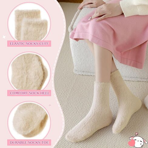 SeeyAN Fuzzy Socks For Women Fluffy Slipper Thick Cozy Ruffle Winter Home Sleeping Warm Thermal Comfy Socks 5 Pairs in Saudi Arabia