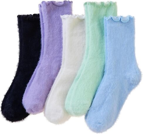 SeeyAN Fuzzy Socks For Women Fluffy Slipper Thick Cozy Ruffle Winter Home Sleeping Warm Thermal Comfy Socks 5 Pairs in Saudi Arabia