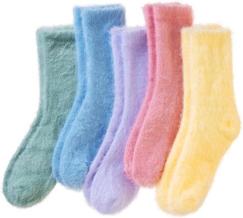 SeeyAN Fuzzy Socks For Women Fluffy Slipper Thick Cozy Ruffle Winter Home Sleeping Warm Thermal Comfy Socks 5 Pairs in Saudi Arabia