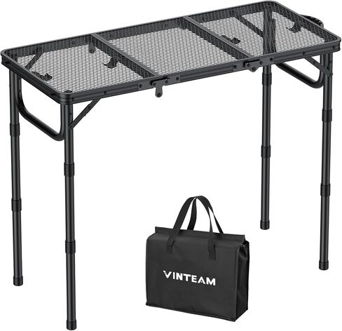 طاولة قابلة للطي التخييم مع ارتفاع قابل للتعديل ، طاولة نزهة خفيفة الوزن في الهواء الطلق ، طاولة جانب شواء شواء ، إطار من الألومنيوم متين ، سطح مكتب MDF للتخييم ، صيد الأسماك ، RV ، الشاطئ (الأسود) in Kuwait