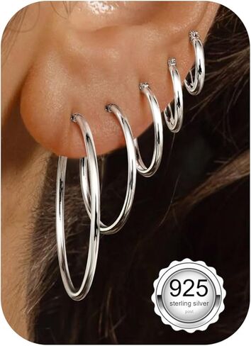 FUNRUN JEWELRY 5 Pairs Sterling Silver Hoop Earrings for Women-Small 14K Gold Hoop Earrings,Hypoallergenic Silver Hoop Earring for Women-Medium Big Stack Earring 10/14/20/30/40mm in Saudi Arabia