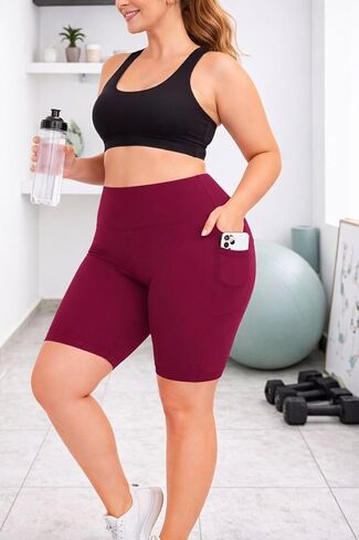 Biker Yoga Shorts with Pockets for Women - High Waisted Workout Running Stretch Athletic Shorts with Tummy Control in Saudi Arabia