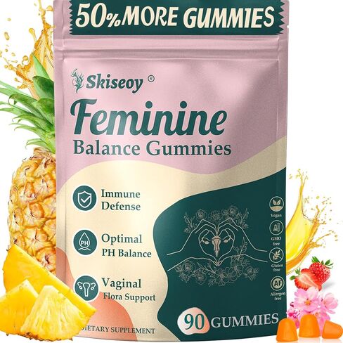 Skiseoy Pineapple Gummies for Women pH - Feminine Balance Gummies for Flora and Vaginal Health + Vitamin C for Immune Support, Probiotics Women's pH Balance Gummy Nutrition Vegan Friendly, 90 Counts in Saudi Arabia