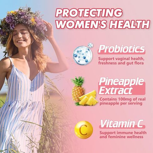 Skiseoy Pineapple Gummies for Women pH - Feminine Balance Gummies for Flora and Vaginal Health + Vitamin C for Immune Support, Probiotics Women's pH Balance Gummy Nutrition Vegan Friendly, 90 Counts in Saudi Arabia