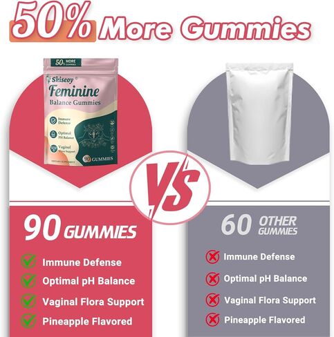 Skiseoy Pineapple Gummies for Women pH - Feminine Balance Gummies for Flora and Vaginal Health + Vitamin C for Immune Support, Probiotics Women's pH Balance Gummy Nutrition Vegan Friendly, 90 Counts in Saudi Arabia