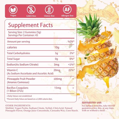 Skiseoy Pineapple Gummies for Women pH - Feminine Balance Gummies for Flora and Vaginal Health + Vitamin C for Immune Support, Probiotics Women's pH Balance Gummy Nutrition Vegan Friendly, 90 Counts in Saudi Arabia