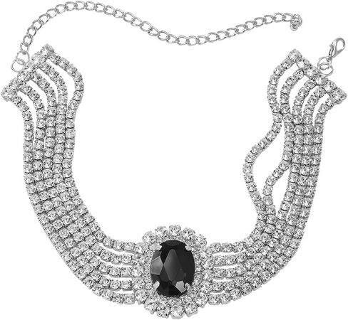 fxmimior Fashion Prom Shinny Full Rhinestones Circle Choker Necklace Dainty Layered Sexy Body Chain Black Choker Necklace Dainty Gold Silver Halloween Christmas Crystals Necklace for Women in Saudi Arabia