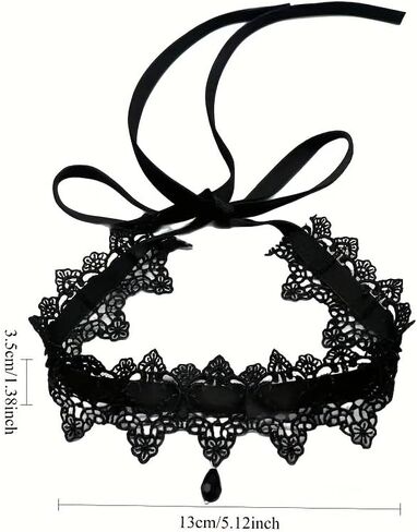 Black Lace Choker Necklace for Women, Gothic Dark Style Collar, Halloween Accessory, Wave Tassel Lockets, Sexy Halloween Necklace in Saudi Arabia