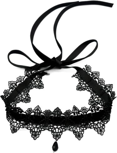 Black Lace Choker Necklace for Women, Gothic Dark Style Collar, Halloween Accessory, Wave Tassel Lockets, Sexy Halloween Necklace in Saudi Arabia