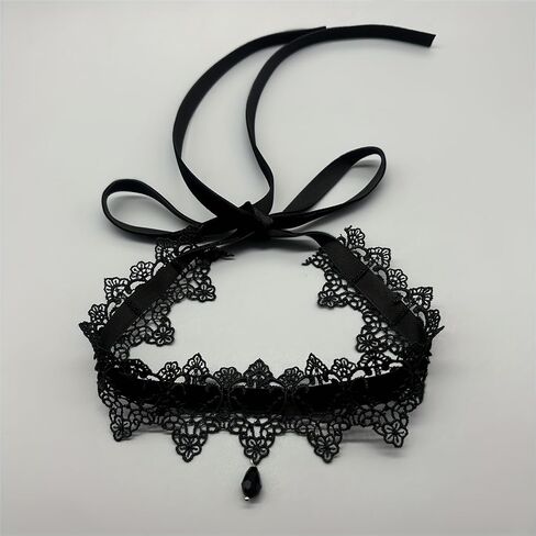 Black Lace Choker Necklace for Women, Gothic Dark Style Collar, Halloween Accessory, Wave Tassel Lockets, Sexy Halloween Necklace in Saudi Arabia