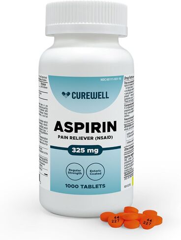 CUREWELL Enteric Coated Aspirin Tablets 325mg (1000 Count) NSAID Pain Reliever & Fever Reducer Coated Aspirin for Adults - Regular Strength for Headache Arthritis Menstrual & Muscle Pain in Saudi Arabia