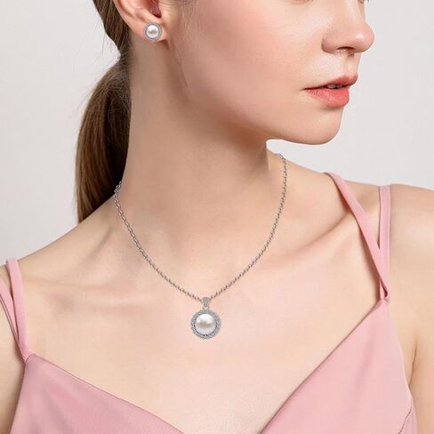 AILUOR Pearl Jewelry Set for Women, Faux Freshwater Single Pearl Necklace and Earring Set with 18 Inch Silver Chain Dainty Wedding Jewelry for Brides Mom Mother's Day Birthday Gifts in Saudi Arabia
