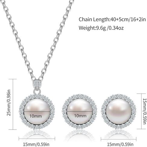 AILUOR Pearl Jewelry Set for Women, Faux Freshwater Single Pearl Necklace and Earring Set with 18 Inch Silver Chain Dainty Wedding Jewelry for Brides Mom Mother's Day Birthday Gifts in Saudi Arabia