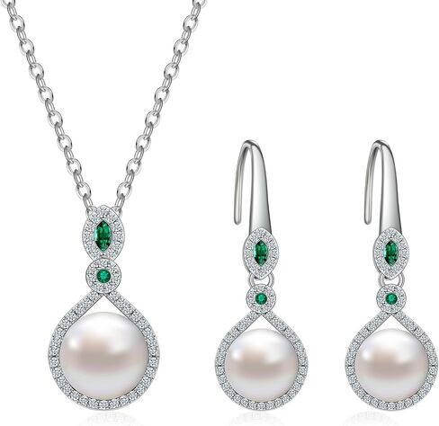 AILUOR Pearl Jewelry Set for Women, Faux Freshwater Single Pearl Necklace and Earring Set with 18 Inch Silver Chain Dainty Wedding Jewelry for Brides Mom Mother's Day Birthday Gifts in Saudi Arabia