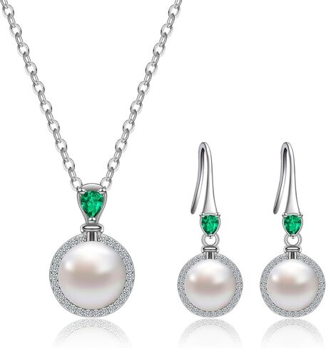 AILUOR Pearl Jewelry Set for Women, Faux Freshwater Single Pearl Necklace and Earring Set with 18 Inch Silver Chain Dainty Wedding Jewelry for Brides Mom Mother's Day Birthday Gifts in Saudi Arabia