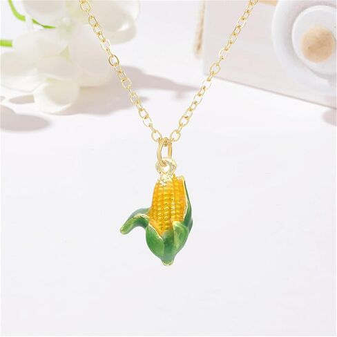 Dreuyet Corn Earrings Necklace Set for Women Thanksgiving 3D Yellow Corn Huggie Hoop Earrings and Necklace Cute Thanksgiving Halloween Holiday Jewelry ﻿ in Saudi Arabia