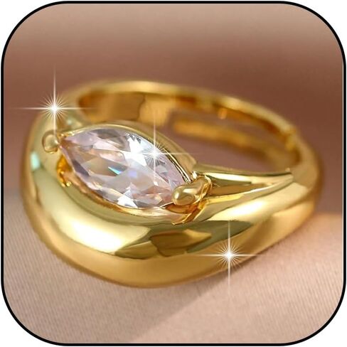 Marquise Ring Chunky Rings Cubic Zirconia Boho Gold Statement Adjustable Fashion Rings Summer Accessories Beach Jewelry for Women Anniversary Birthday Gifts in Saudi Arabia