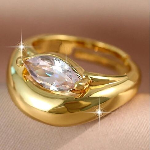 Marquise Ring Chunky Rings Cubic Zirconia Boho Gold Statement Adjustable Fashion Rings Summer Accessories Beach Jewelry for Women Anniversary Birthday Gifts in Saudi Arabia