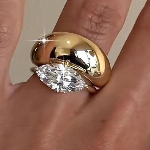 Marquise Ring Chunky Rings Cubic Zirconia Boho Gold Statement Adjustable Fashion Rings Summer Accessories Beach Jewelry for Women Anniversary Birthday Gifts in Saudi Arabia