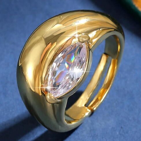 Marquise Ring Chunky Rings Cubic Zirconia Boho Gold Statement Adjustable Fashion Rings Summer Accessories Beach Jewelry for Women Anniversary Birthday Gifts in Saudi Arabia
