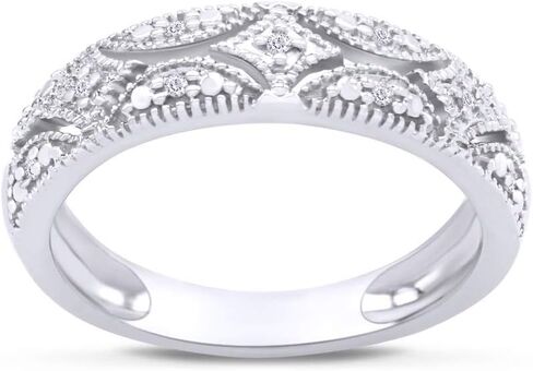 Wedding Band Rings for Women 1/20 Ctw Round Cut Lab Created Moissanite Stackable Ring in 14K White Gold Plated 925 Sterling Silver Jewelry Gift for Her VVS1 Clarity (0.05 Ctw) Size-8 in Saudi Arabia