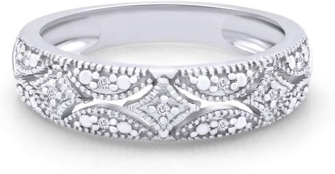 Wedding Band Rings for Women 1/20 Ctw Round Cut Lab Created Moissanite Stackable Ring in 14K White Gold Plated 925 Sterling Silver Jewelry Gift for Her VVS1 Clarity (0.05 Ctw) Size-8 in Saudi Arabia