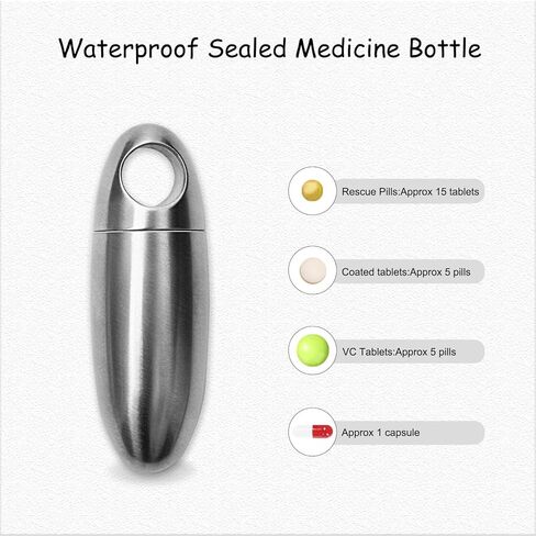 TONYFY Mini Titanium Pill Holder Keychain, Waterproof EDC Pill Container Organizer for Travel, Pocket, Purse - Silver Bullet-Shaped Metal Medicine Case for Medicine & Vitamins - A 1PC in Saudi Arabia