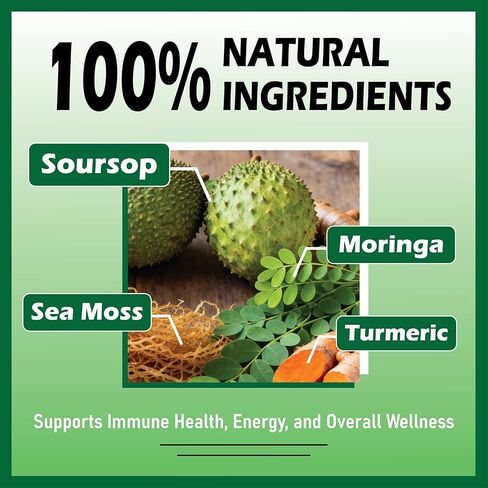 Herbavita Soursop Liquid Drops 10 in 1 with Sea Moss, Moringa, Turmeric, Black Seed Oil and Other Plant Elements– Vegan, Non-GMO Immune & Energy Support – 2 fl oz (1pc) in Saudi Arabia